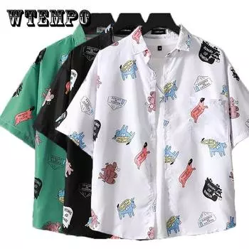 Мужские пляжные футболки Гавайская рубашка Летние повседневные принты Нижнее белье Футболки с коротким рукавом Кардиган на пуговицах Большие размеры Верхняя рубашка Мужская одежда XXL зелёный