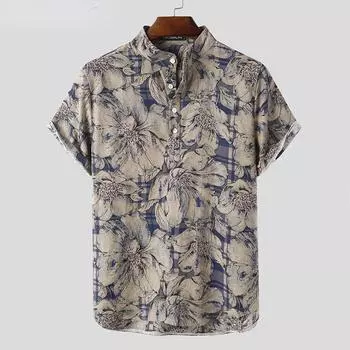 Мужские пляжные рубашки с коротким рукавом и гавайским принтом для летних каникул, топы S