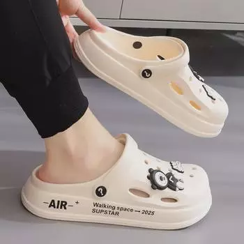 Мужские пляжные сандалии EVA Hole 2025 года: Нескользящая, легкая, толстоподошвенная обувь Baotou для летнего отдыха на свежем воздухе Size 40/41 чёрный