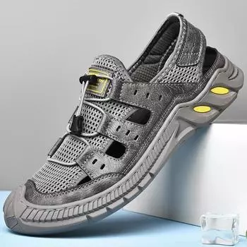 Мужские пляжные сандалии, летняя новая сетчатая дышащая повседневная обувь, нескользящая ажурная походная обувь Zapatillas De Hombre для мужчин 2024 г. 39 серый