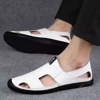 Мужские пляжные сандалии в стиле ретро, римские туфли, нескользящие, удобные, дышащие, мягкие, для ходьбы, повседневные, для поездок на работу 37 чёрный