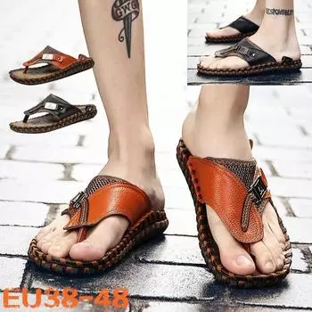 Мужские пляжные шлепанцы из натуральной кожи, летние уличные сандалии-стринги в рыбацком стиле 38-48 38 коричневый
