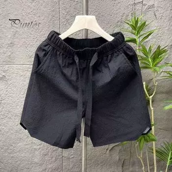 Мужские пляжные шорты с эластичной резинкой на талии, повседневные шорты с регулируемым шнурком, однотонные спортивные шорты с широкими штанинами XL чёрный