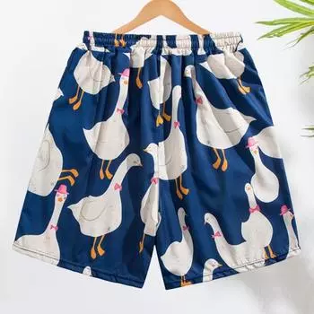 Мужские пляжные шорты с эластичной талией, регулируемые на шнурке, с принтом гуся из мультфильма, пляжные шорты, быстросохнущие шорты для отдыха XXL чёрный