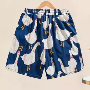 Мужские пляжные шорты с эластичной талией, регулируемые на шнурке, с принтом гуся из мультфильма, пляжные шорты, быстросохнущие шорты для отдыха XXL