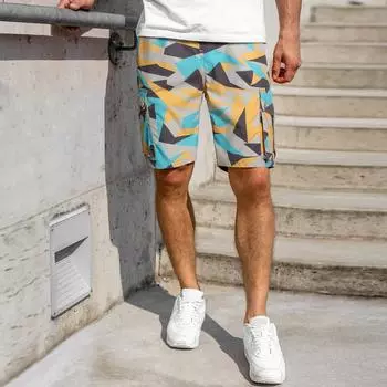 Мужские пляжные шорты в стиле колор-блок с принтом S синий