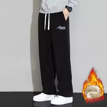 Мужские плюс флисовые толстые осенние и зимние новые американские модные брендовые брюки, свободные повседневные спортивные спортивные штаны из овечьего флиса с вышивкой M чёрный