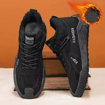 Мужские плюшевые теплые и модные высокие рабочие ботинки, спортивная и повседневная обувь, хлопковая обувь, зимние ботинки 39 чёрный