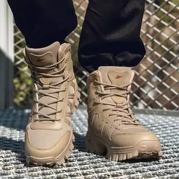 Мужские походные ботинки, альпинистские ботинки цвета хаки, зимние высокие ботинки для пустыни, большие размеры EU: 39 чёрный