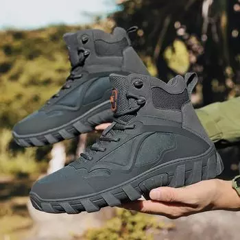 Мужские походные ботинки, альпинистские ботинки цвета хаки, серые высокие ботинки для пустыни, большие размеры EU: 39 чёрный