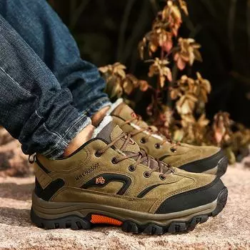 Мужские походные ботинки большого размера: Модные низкие кроссовки для активного отдыха на открытом воздухе с бархатной подкладкой на осень/зиму 45 серый