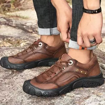 Мужские походные ботинки из натуральной кожи, уличная повседневная обувь 39 чёрный