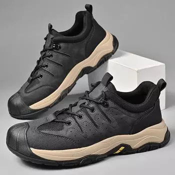 Мужские походные ботинки из натуральной кожи, кроссовки для активного отдыха, повседневная обувь 39 чёрный