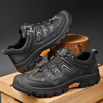 Мужские походные ботинки из натуральной кожи, повседневная обувь для активного отдыха, кроссовки 39 чёрный