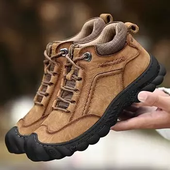 Мужские походные ботинки из натуральной кожи, нескользящие ботинки по щиколотку, высокие короткие ботинки для активного отдыха 39 чёрный