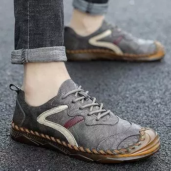 Мужские походные ботинки, мокасины, обувь для вождения, повседневная обувь ручной работы из черной кожи для отцов, большой размер 38 чёрный