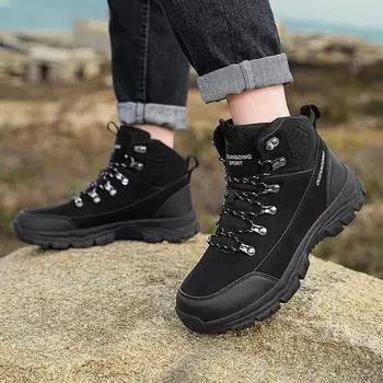 Мужские походные ботинки, уличная обувь больших размеров с высоким берцем 39 чёрный