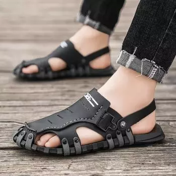 Мужские походные сандалии цвета хаки, летние уличные с широкими ладонями, черные, синие, пляжные туфли с закрытым носком, спортивные сандалии EU:39 хаки