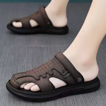 Мужские походные сандалии цвета хаки, летние уличные с широкими ладонями, черные, синие, пляжные туфли с закрытым носком, спортивные сандалии EU:39 чёрный