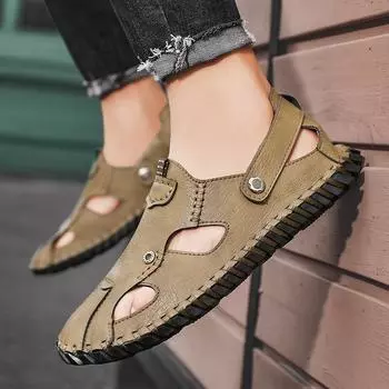 Мужские походные сандалии цвета хаки, летние уличные с широкими ладонями, черные пляжные туфли с закрытым носком, спортивные сандалии большого размера EU:45 чёрный