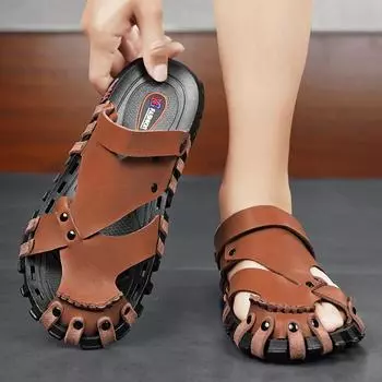 Мужские походные сандалии цвета хаки, летние уличные с широкими ладонями, черные, синие, пляжные туфли с закрытым носком, спортивные сандалии EU:39 чёрный