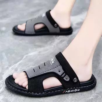 Мужские походные сандалии из кожи для активного отдыха на открытом воздухе летние серые широкие пляжные туфли цвета хаки с открытым носком больших размеров EU:39 серый
