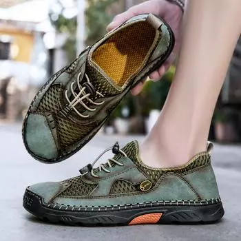 Мужские походные сандалии ручной работы, летние римские кожаные сандалии, зеленые пляжные туфли для папы, большие размеры EU:45 чёрный