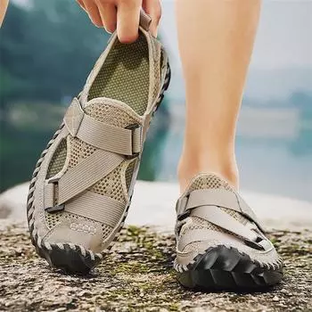 Мужские походные сандалии ручной работы, летние римские сандалии в стиле ретро с широким закрытым носком, серые пляжные туфли для воды, большие размеры EU:45 чёрный