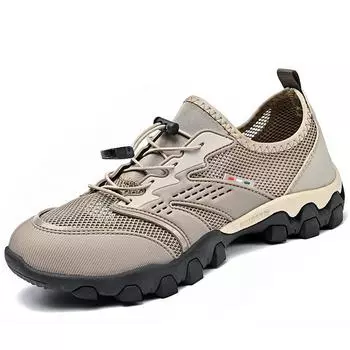Мужские походные туфли Модные полые дышащие сетчатые туфли Прочные Нескользящие туфли для ходьбы Подходят для пеших походов и кемпинга 38 хаки