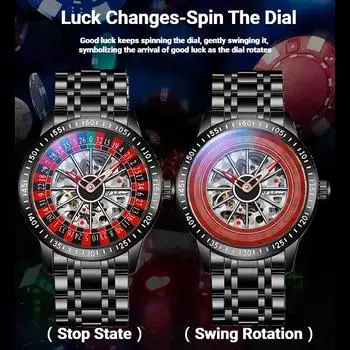Мужские полностью автоматические механические часы с креативным скелетоном и вращающимся полым циферблатом, водонепроницаемые, светящиеся, роскошные деловые часы Red