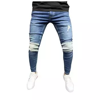 Мужские полосатые джинсовые брюки с дырками на молнии, винтажные рабочие брюки в стиле хип-хоп, джинсы, брюки S синий