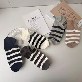 Мужские полосатые хлопковые носки-лодочки: Нескользящие, впитывающие пот, дезодорирующие и тонкие, подойдут для весны и осени. белый