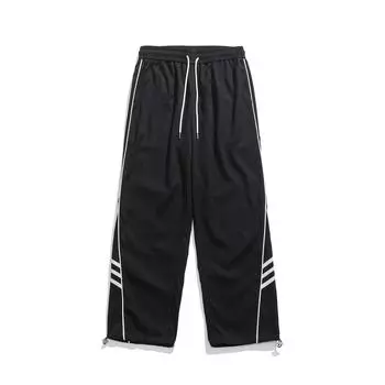 Мужские полосатые коллекционные брюки, мужские свободные прямые спортивные повседневные брюки, летние американские модные брендовые брюки M чёрный
