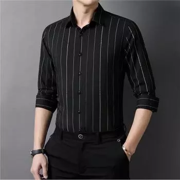 Мужские полосатые рубашки с длинным рукавом, деловая повседневная официальная рубашка для мужчин 3XL белый