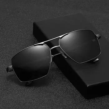 Мужские поляризационные солнцезащитные очки в винтажном дизайне, классические очки для рыбалки, очки для водителя в металлической оправе UV400, черные солнцезащитные очки для вождения чёрный