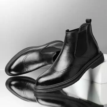 Мужские полуботинки-броги из натуральной кожи средней высоты с высоким голенищем 40