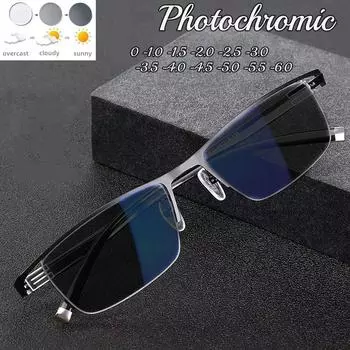 Мужские полукадровые многофункциональные деловые фотохромные очки для близорукости, женские модные стильные очки, мужские очки в стиле ретро с минусом -3.5