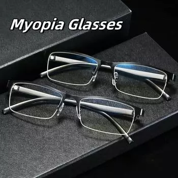 Мужские полуоправы для бизнеса, очки для близорукости, роскошные очки для защиты глаз, модные очки с высоким разрешением от 0 до -4,0 0 синий