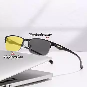 Мужские полуоправы ночного видения фотохромные очки для близорукости дневные и ночные очки с защитой от синего света деловые желтые линзы очки 0
