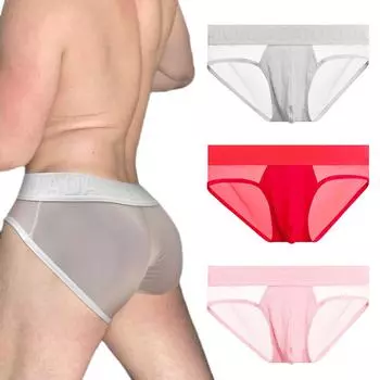 Мужские полупрозрачные трусы с низкой талией, сексуальное дышащее спортивное фитнес-белье для мужчин, модные однотонные мужские трусы M