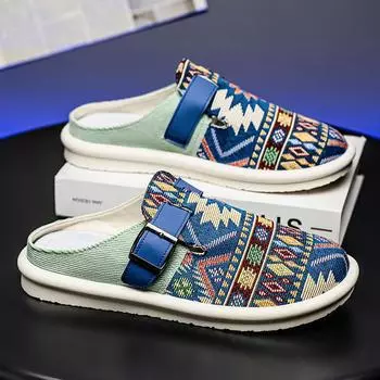 Мужские полушлепанцы в этническом стиле, большие размеры 39-47, летние повседневные шлепанцы 2025, мужская дизайнерская обувь, модные слипоны, ленивая обувь для мужчин 39
