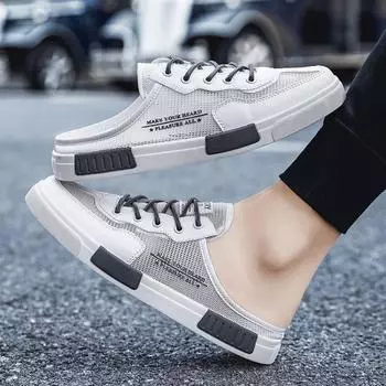 Мужские полутапочки Hollow Мужские вулканизированные туфли Slip-on Мужские туфли Mesh Flat Sneakers Дышащие летние Zapatillas De Deporte 39