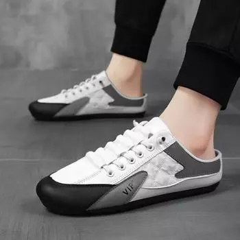 Мужские полутапочки, летняя дышащая повседневная обувь на плоской подошве, мужские мокасины с мягкой подошвой, модная удобная обувь для вождения 39