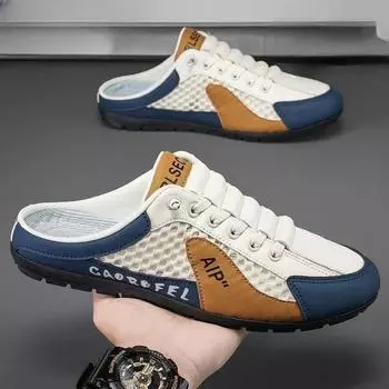 Мужские полутапочки Модные повседневные туфли на плоской подошве для мужчин Классические летние тапочки Мужские туфли на плоской подошве Лаконичные мужские кроссовки Мужские тапочки без застежек 39