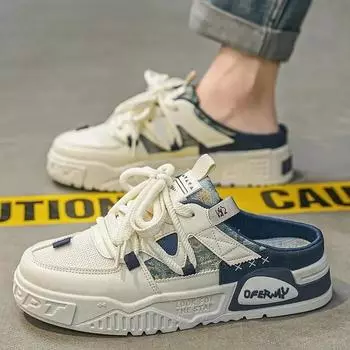 Мужские полутапочки Slip-on, мужская повседневная обувь, дышащая платформа, мужские кроссовки, удобные уличные тапочки Zapatos Hombre 2025 39 синий