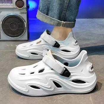 Мужские полые дышащие туфли для заброда, модная спортивная верхняя одежда, нескользящие тапочки с толстой подошвой, пляжная обувь из ЭВА 36