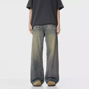 Мужские потертые джинсы в стиле ретро с широкими штанинами - Осенняя коллекция Small синий