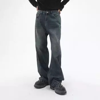 Мужские потертые потертые джинсы свободного кроя из денима с эффектом потертости L синий