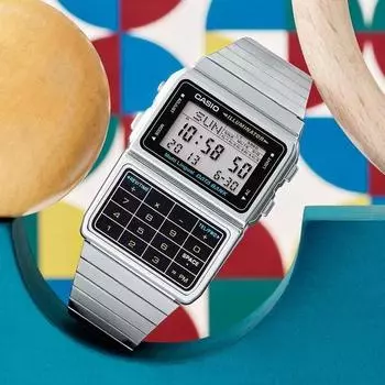 Мужские повседневные электронные металлические часы Casio Data Bank с калькулятором