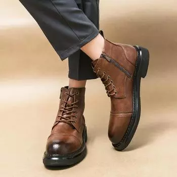 Мужские повседневные ботинки для мотоциклистов, коричневые кожаные броги, демисезонные ботильоны, уличные ботинки в стиле дерби с крыльями EU:38 чёрный